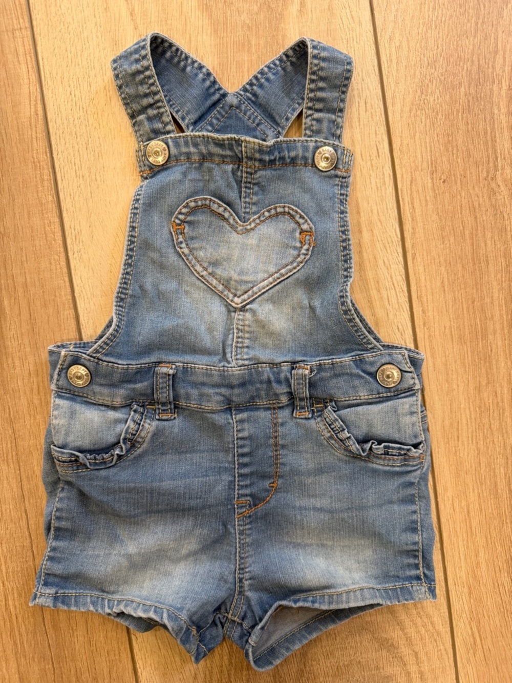 H&M Light Blue Denim Heart Bib Short Overalls